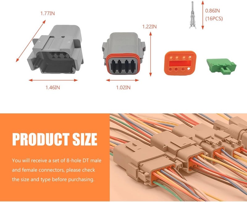 ZNDAW DT 8 Pin Connector Kit, 16 AWG Automotive Waterproof Electrical Plug 8 Way Male Female Socket, DT04-2P DT06-8S Connectors with Crimp Wire Terminals for Car Truck Motorcycle - Image 2